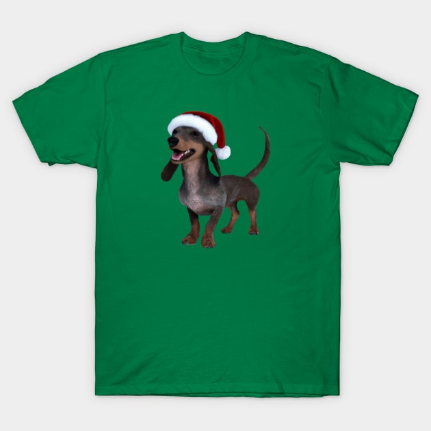 Holiday Ready Dachshund Sausage Dog With Santa Hat T-Shirt by taiche